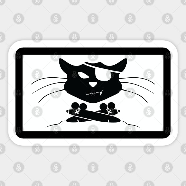 Jolly Roger Pirate Black Cat Crossbones (Cross Mice) - designed by pelagio AM Sticker by PelagiosCorner